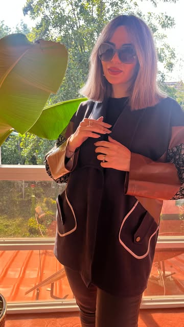 کت پاییزه ترکیب پارچه فوتر و چرم درجه ۱